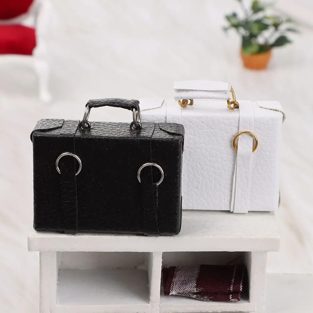 1pcs Dollhouse Miniature Vintage Leather Wood Suitcase Mini Doll Luggage Box Pretend Play Furniture Toys Accessory