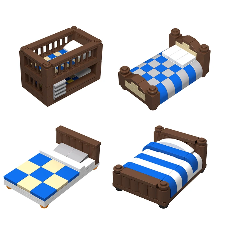 

MOC Small Particle Modern Building Blocks Bed Combination Package Single Bed Double Bed Upper and Lower Bed Home Model Bricks