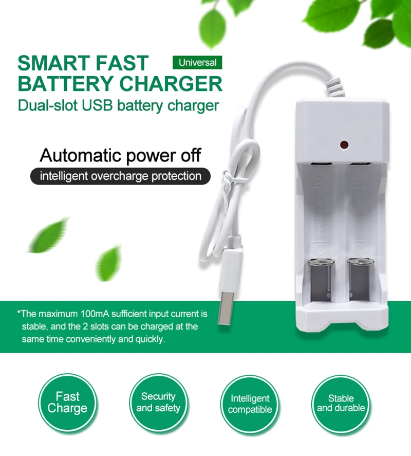 PUJIMAX 2 Khe Pin Ni-MH Sạc USB Cắm Cho 1.2V AA/AAA Pin Sạc Thông Minh Sạc Nhanh phụ Kiện