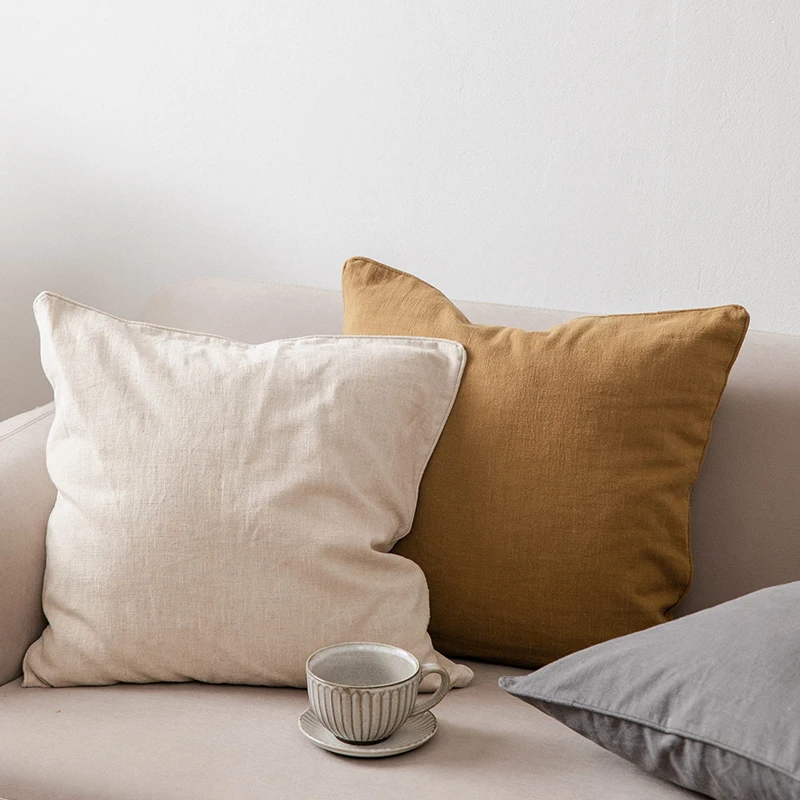 Solid Pillow Case Cotton Linen Cushion Cover 45x45cm/55x55cm Beige Black Red Grey Home Decorative Fringed For Bed Sofa Chair