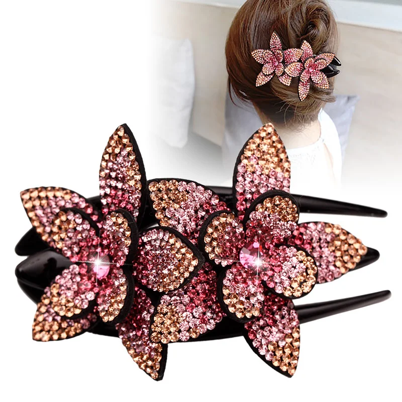 Lystrfac Female Large Rhinestone Flower Hair Claw Duckbill Clip Headdress Hairpin Plate Hair Grab Fashion Hair Accessories