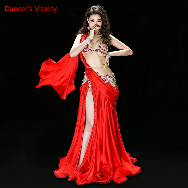 New high quality Belly Dance Costume Dresses Sexy Bra+Skirt+belt stage Performance Suits Outfits Clothes green red 2 colors