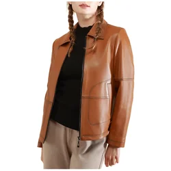 Women's Short Frosted Genuine Leather Jacket, Sheepskin Coat, Large Size, Spring and Autumn