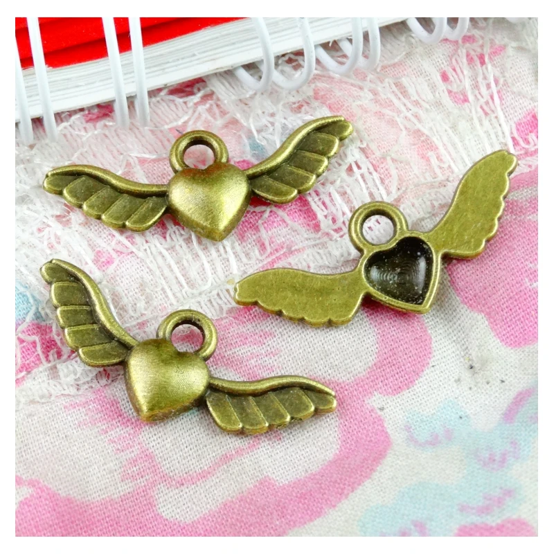 80pcs 27.1*11MM Antique Bronze Plated Heart With Wings Handmade Charms Pendant:DIY for bracelet necklace