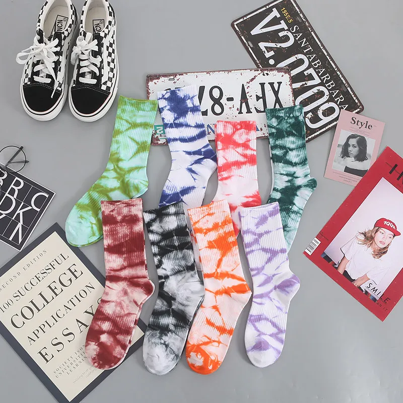 KoreanHarajuku style long skateboard socks creative and funny cotton colorful vortex tie-dye hip-hop style unisex skateboard