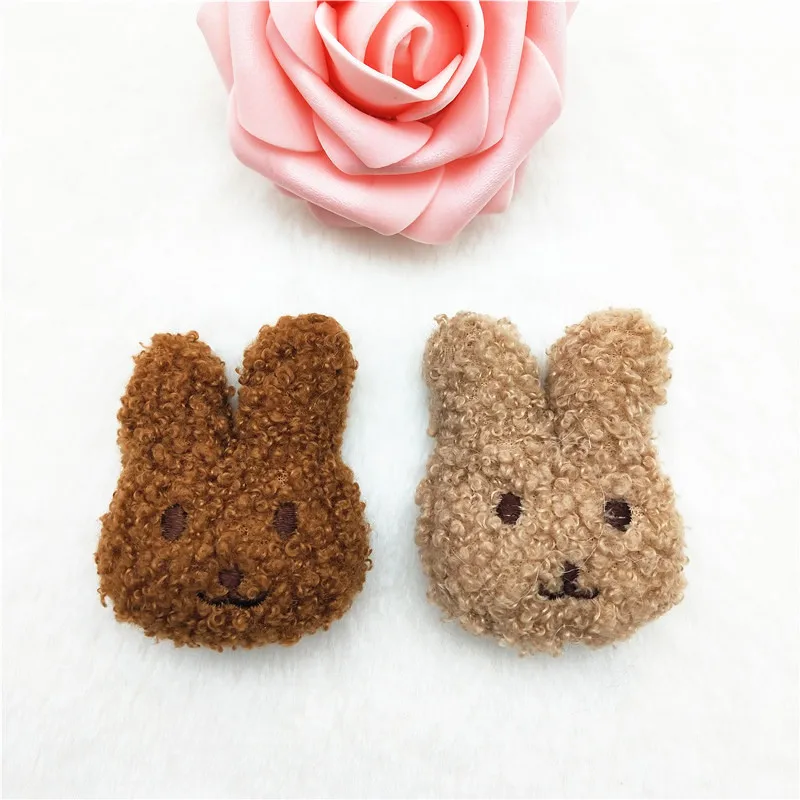 10Pcs/Lot 5*6CM Plush Cartoon Teddy Velvet Rabbit Appliques For Baby Headwear Clip Bow Accessories Decor Patches