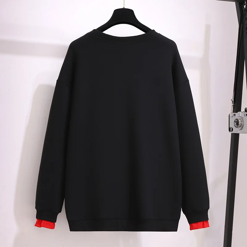 女性用長袖スウェットシャツ,ラージサイズ,ルーズフィット,厚手のベルベット,赤いプリント,3xl,4xl,5xl,6xl,7xl