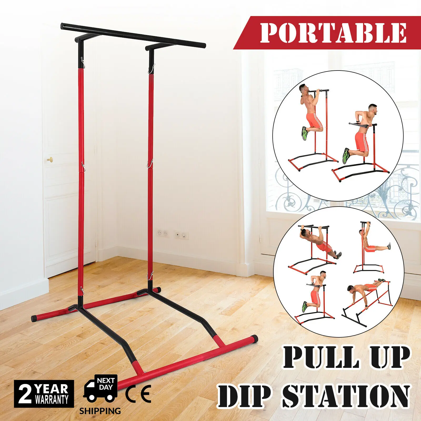 VEVOR 150kg Load Portable Pull-up Bar Power Station Fitness Pole Power Tower Stretching Multi-function Exercise Equipment