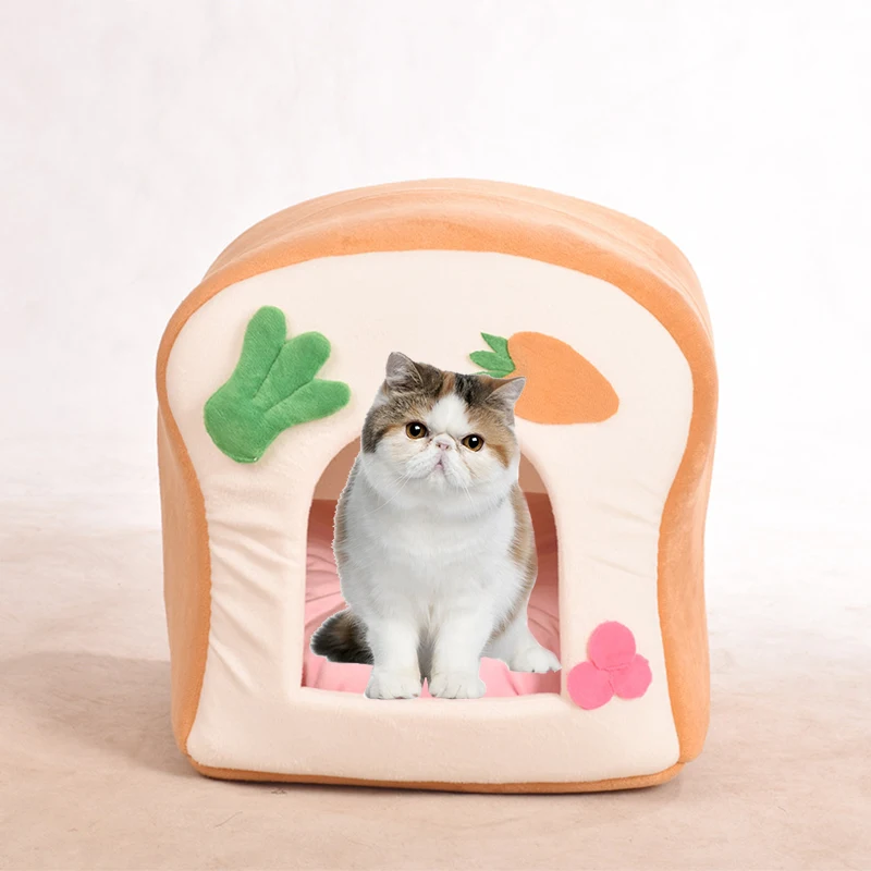 SHUANGMAO Pet Cat House Warm Soft Toast Dog Bed Kennel Kitten Sleeping Nest Washable for Small Medium Dogs Indoor Beds Winter