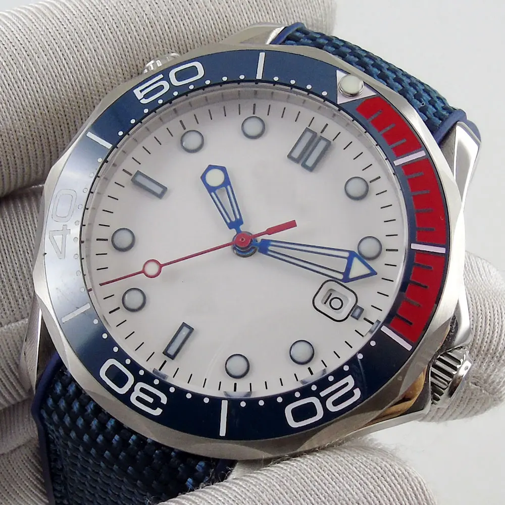 

Genuine Miyota 8215 41mm Automatic Men's Watch Date Display White Dial Sapphire Glass Ceramic Insert Rubber Genuine Miyota 8215