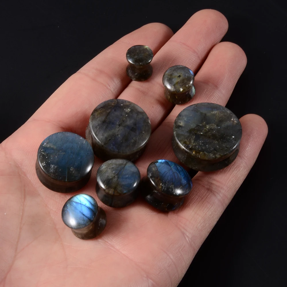 PAIR Labradorite Glow Stone Ear Plugs Flesh Tunnel Expander Gauge Piercing Double & Single Flare Stretchers Body Jewelry