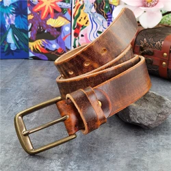 Retro Brass Belt Buckle Leather Belt Cowboy Jeans Men's Leather Belt Thick Vintage Luxury Waist Belt For Men Ceinture MBT0531