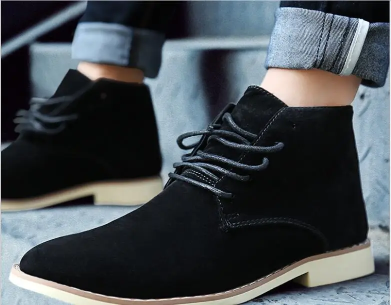 

Winter Men Boots Fashion Comfortable Autumn Lace-Up Casual Ankle Rubber Boots Male Shoes Leisure Pointed Black Blue Yellow