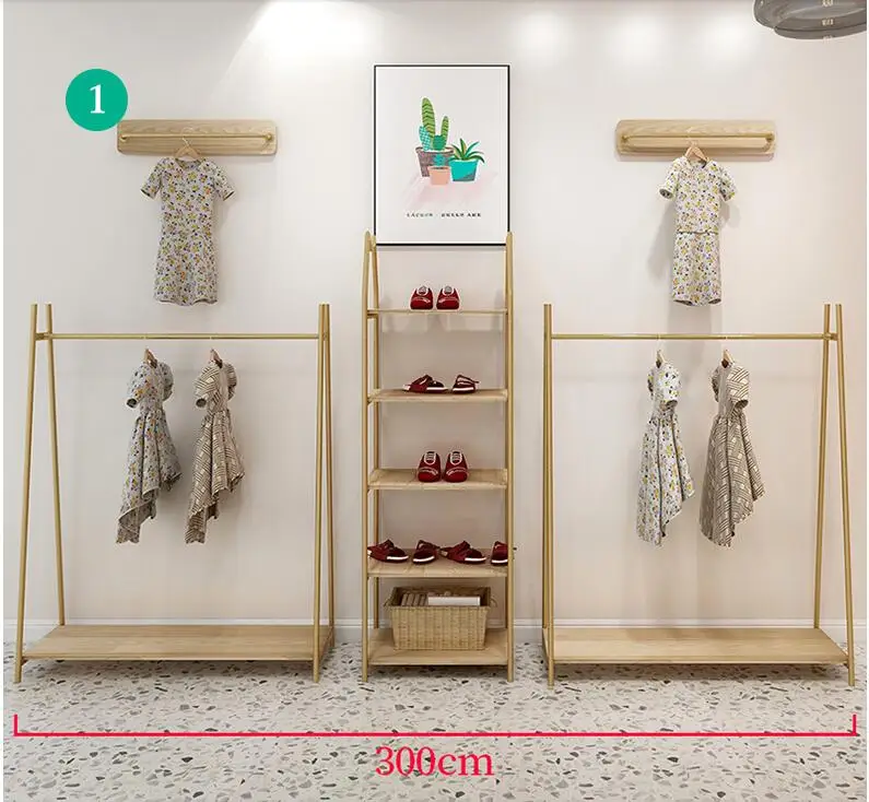 Clothes store shows shelf floor type children's wear store web celebrity decorates special shelf aureate iron art to hang clothe