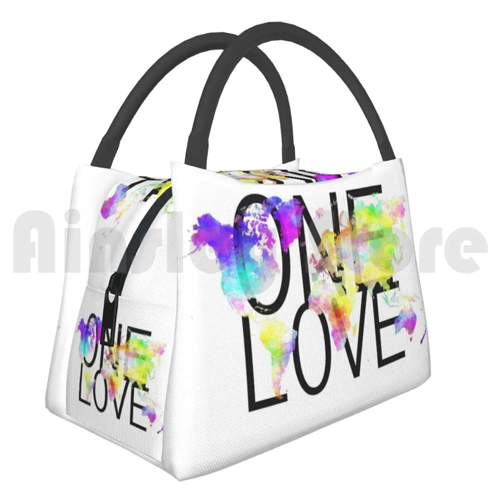 Cooler Lunch Bag Picnic Bag One Love One Love Peace World Peace World World Map Map Maps Globe Earth Planet