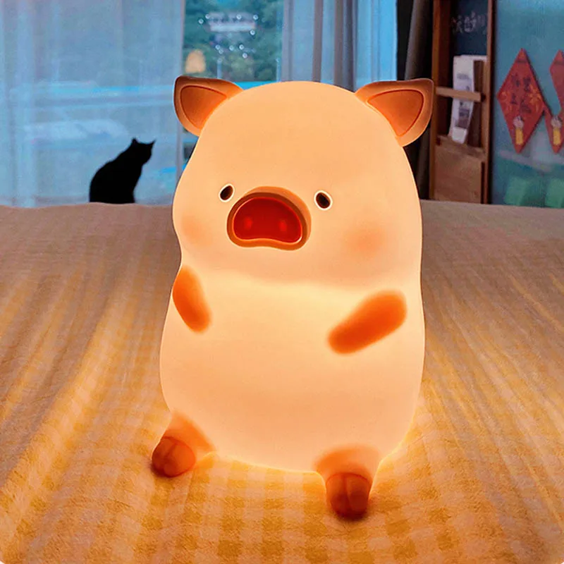 

LULU Pig LED Night Lights Rechargeable Touch Sensor Pig Remote Control Silicone Bunny Lamp Bedroom Decor For Children Gift 18CM