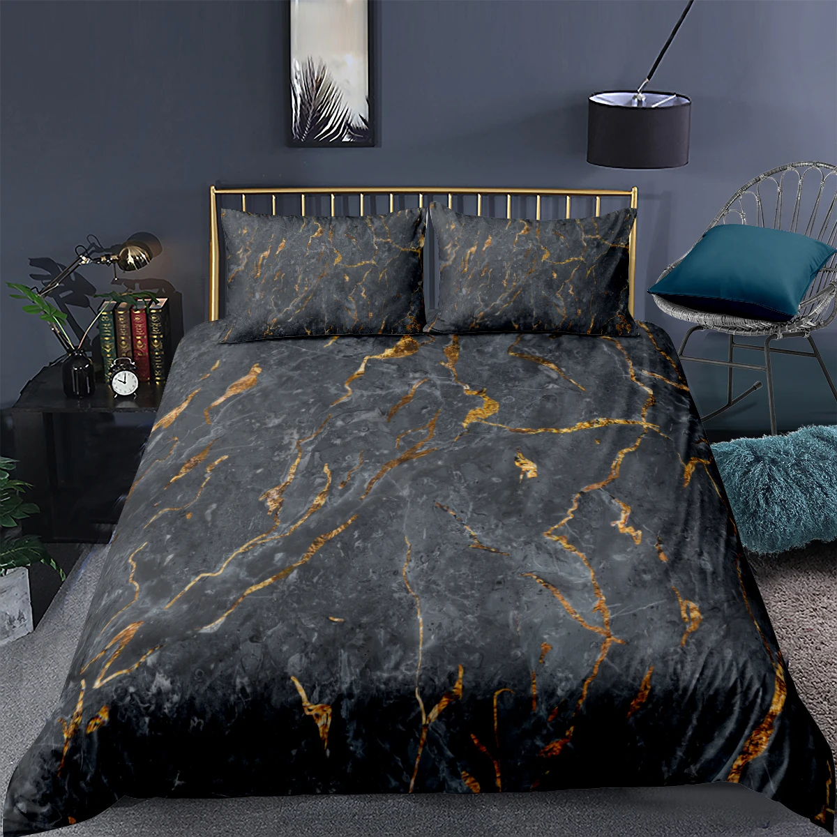 

Marbling Quilt Cover Set 3D Black Comforter Covers Pillow Covers Full Double Single Twin Queen Size 140*210cm Modern Bedclothes