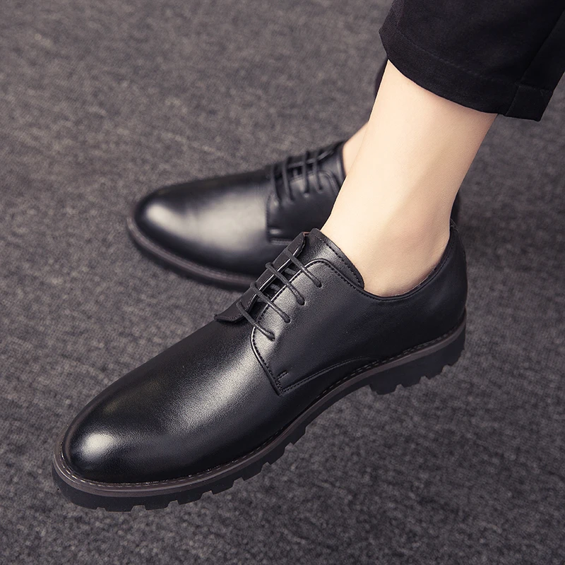 

Autumn Winter New Men Pointed Toe Oxford Business Shoes Luxury Brand Leather Leisure Comfy Soft Casual Gentleman Lace-Up Shoe IV