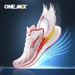 Onemix novos homens maratona tênis de corrida para as mulheres respirável tênis leve rendas sapatos esportivos luz confortável macio