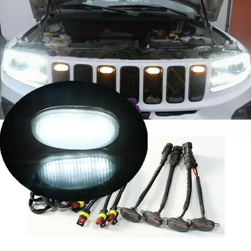 4X Car Styling Accessories Front Grille White LED Light Raptor Style DRL Fit For Jeep Grand Cherokee 2003-2021 W/ Wire Speed