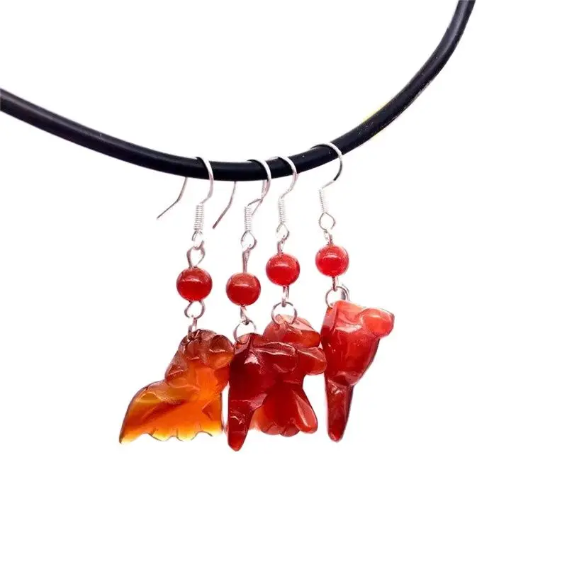 Red Agate Jade Goldfish Earrings Jewelry Crystal Charm Chalcedony Gifts 925 Silver Women Agate Natural Gemstone