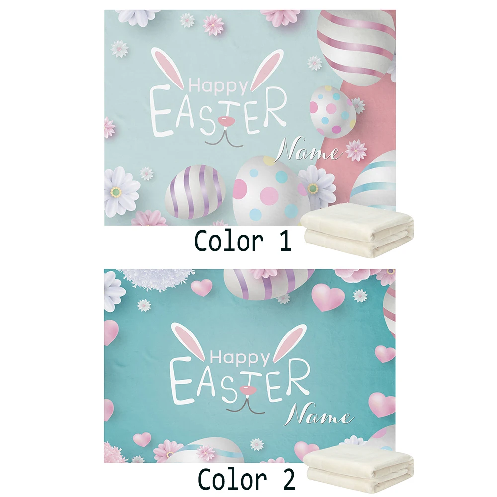 LVYZIHO Customized Name Eggs Flower Happy Easter Baby Boy / Girl Blanket - 30x40 / 48x60 / 60x80 Inches - Flannel Fleece Blanket