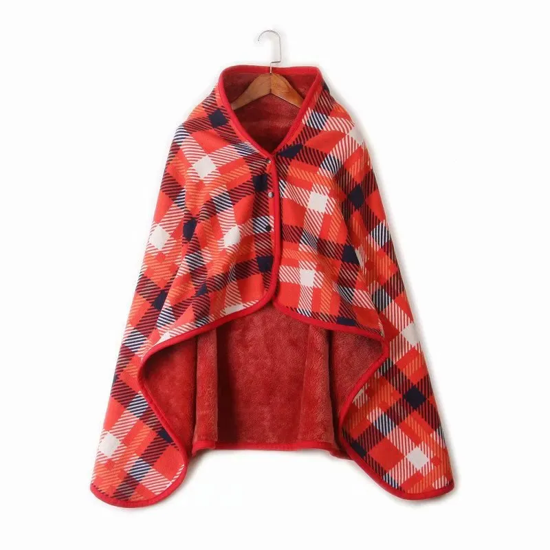 Double Plaid Blanket Multifunction Wrap Shawl Moisture-absorbing Warm office cover leg Blanket lazy buckle shawl blanket