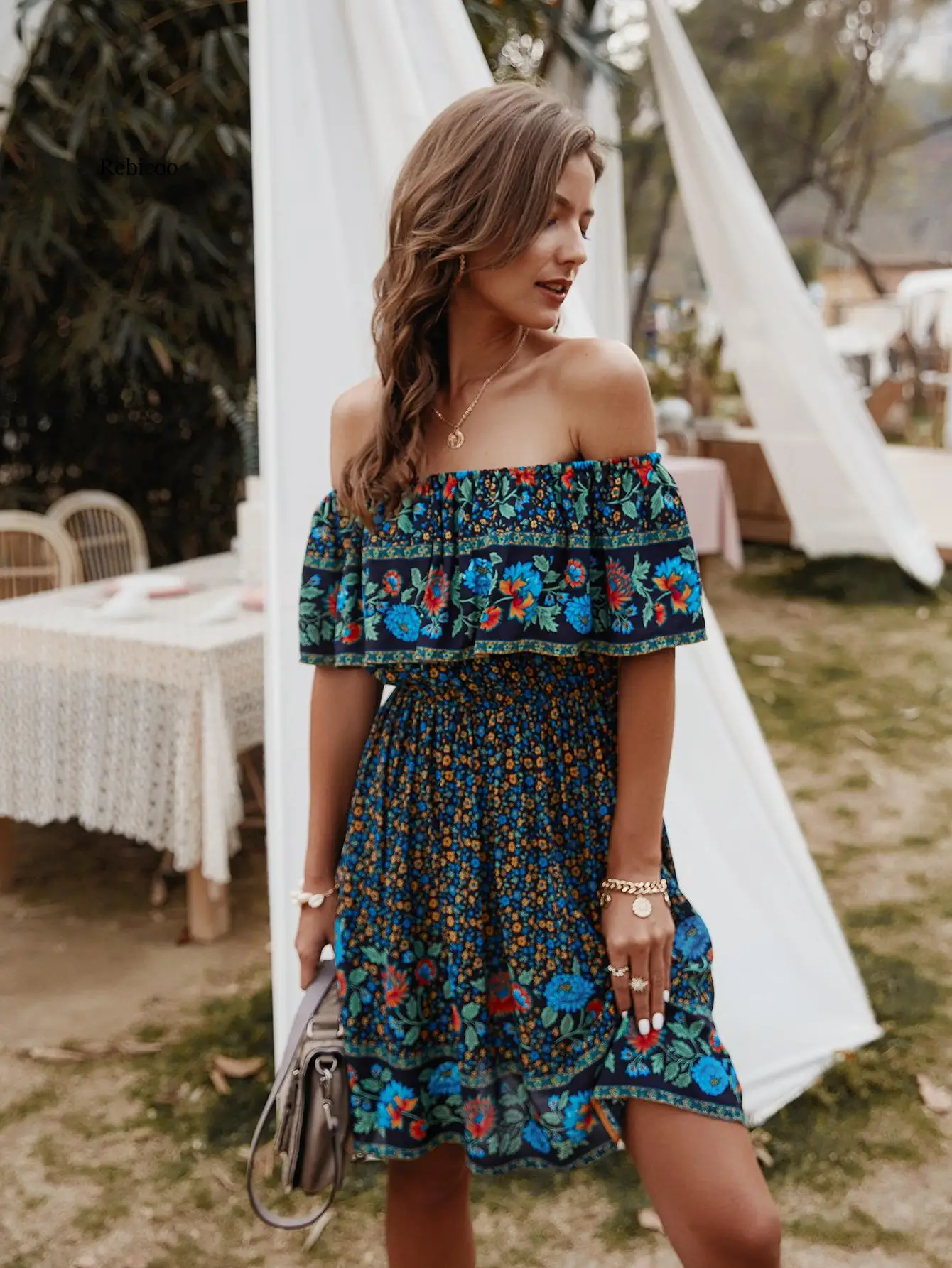 

Casual Boho Dress Short Sleeve Floral Dresses Women Summer Dress Party Mini Off Shoulder Vestidos Bohemia Sexy Sundress Rebicoo