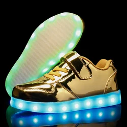 Botas iluminadas para niños y niñas, zapatillas deportivas informales, calzado dorado con gancho