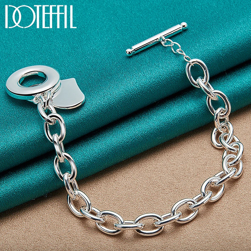 

DOTEFFIL 925 Sterling Silver Love Heart Pendant Bracelet Chain For Woman Wedding Engagement Fashion Charm Party Jewelry