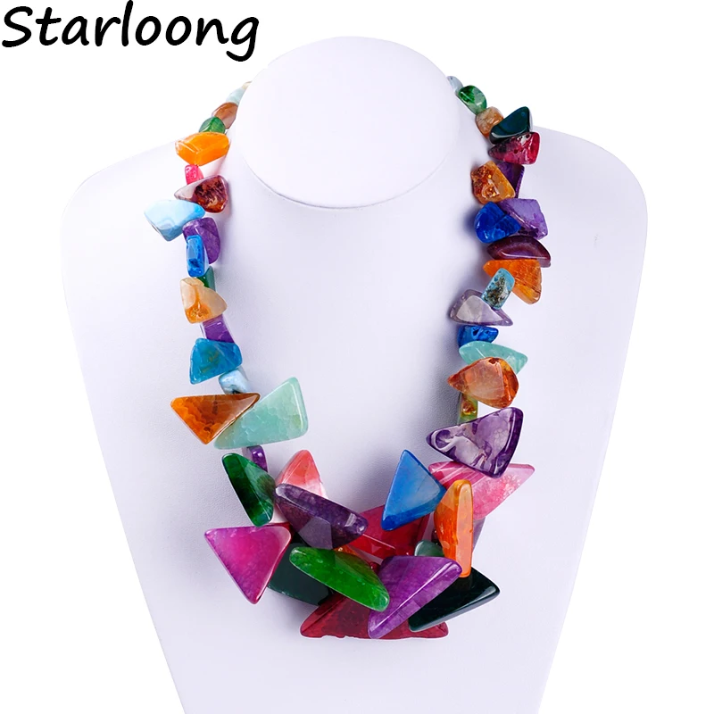 STARLOONG New Fashion Triangle Shape Multi-color Natural Stone Beads Semi-precious Stone Tower Chain Necklace For Women