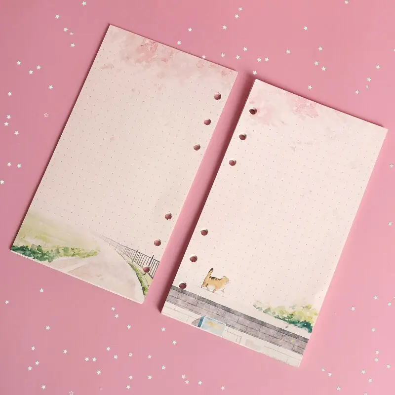 Sharkbang New 80 Sheets Kawaii Sakura And Cat A6 Loose Leaf Notebook Refill Spiral Binder Inner Pages Line Grid Blank Agenda