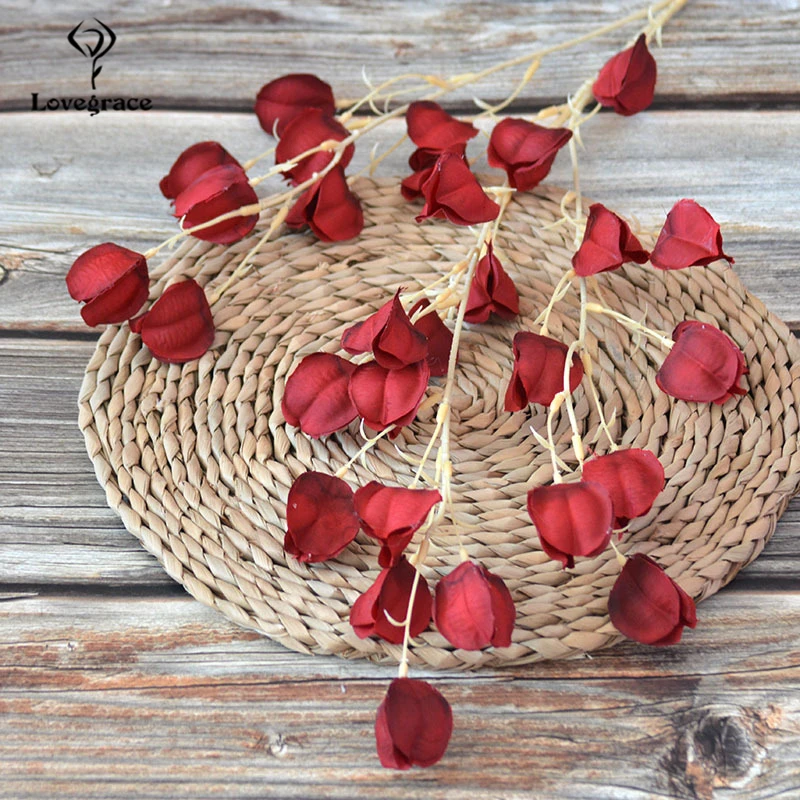 Lovegrace Artificial Flower Silk Lantern Fruit Gooseberry 3 Forks Groundcherry Home Party Wedding Wall Physalis Flower Decor