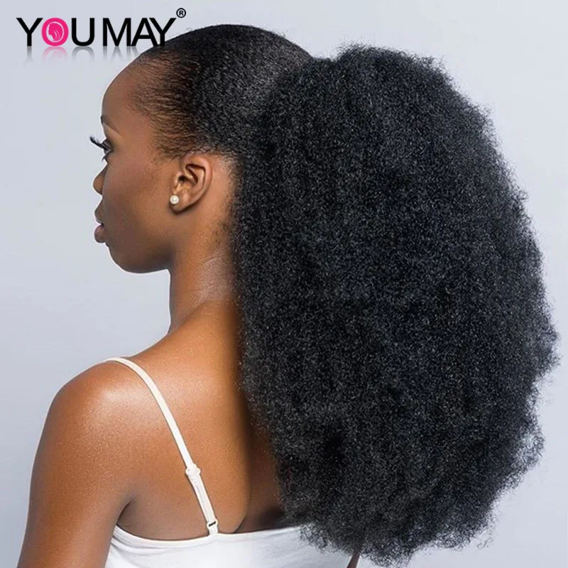 Afro verworrene Wellung Clip Ins Kordelzug Pferdeschwanz Für Frauen Natürliche Schwarz Wrap auf Pferdeschwanz Clip in Menschliches Haar Extensions YouMay