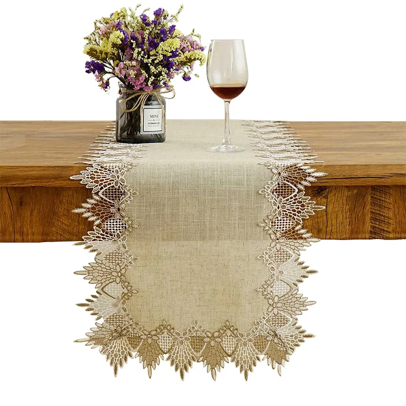 Handmade Simple Modern Primary Color Linen Table Cloth Lace Embroidered Linen Tablecloth Tv Cabinet Dust Cover Home Table Runner