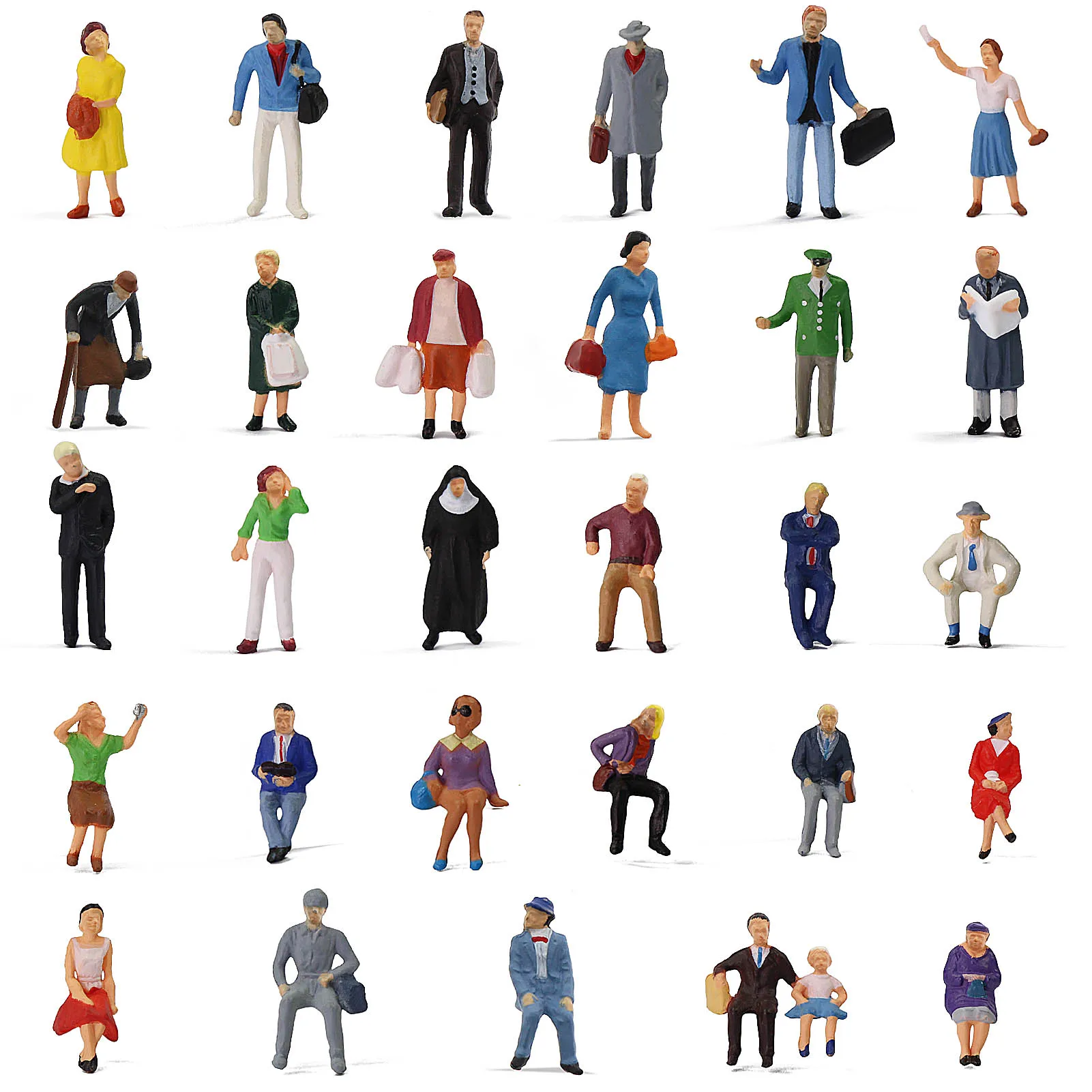 30pcs/60pcs HO Scale Seated Standing People 1:87 Figures Passenger Model Building Kit P8721