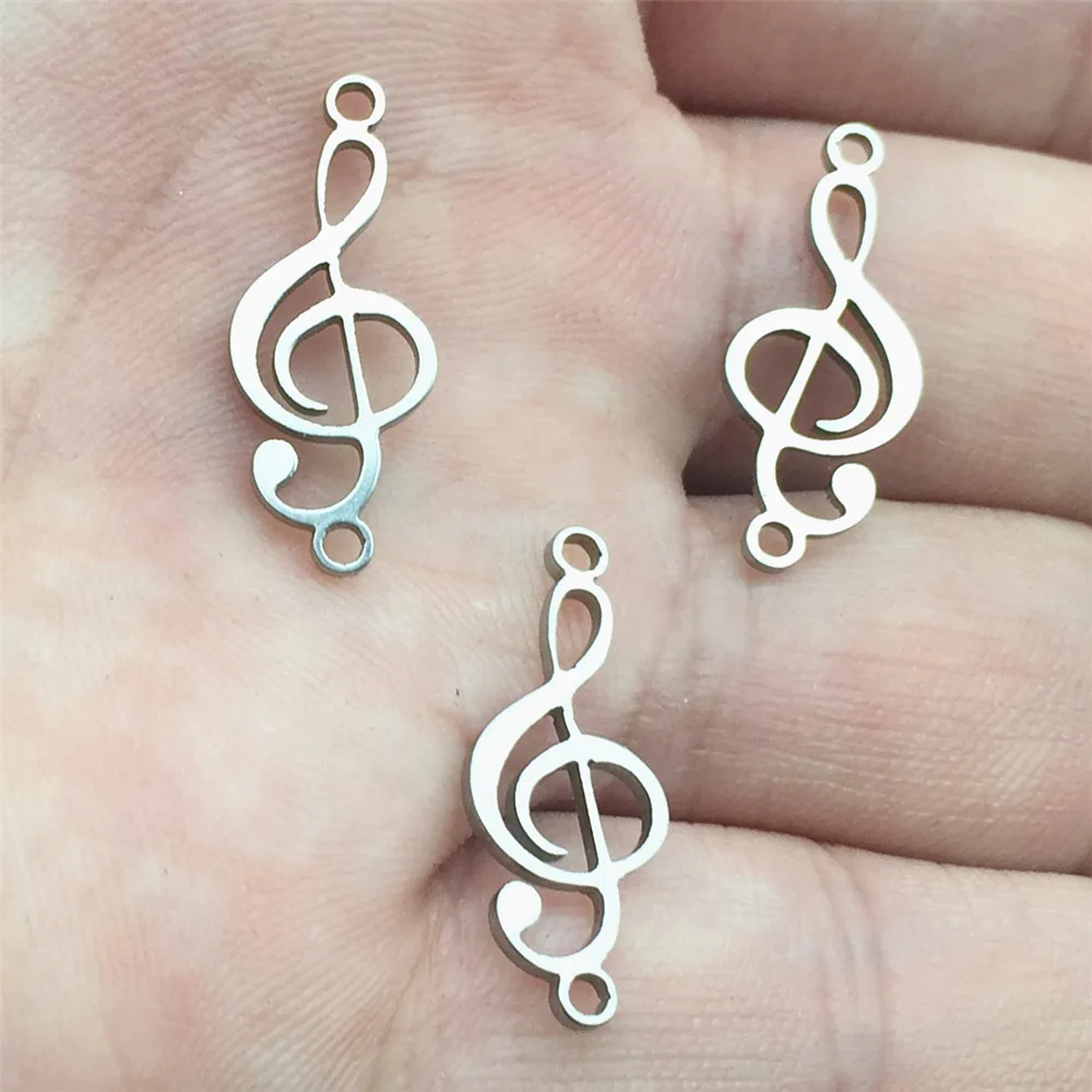 Musical-note Stainless Steel Connectors 10pcs Bright music note Charm Necklace Connector Diy Bracelet Jewelry Making Finding