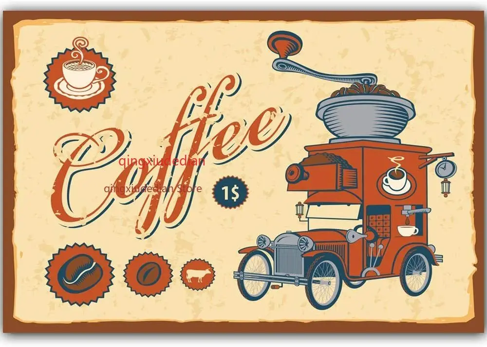 

Original Retro Design Hand-ground Coffee Tin Metal Signs Wall Art | Thick Tinplate Print Poster Wall Decoration for Cafe/Kitchen