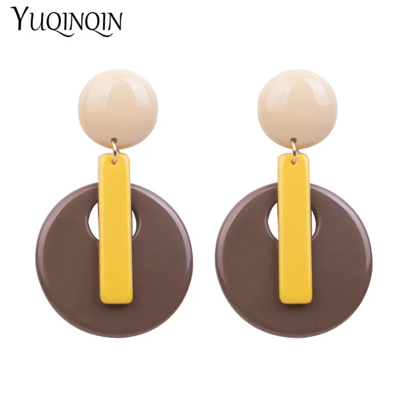 Fashion Resin Acrylic Vintage Charm Drop Earring Colorful Round Big/Long Earrings for Women Statement Korean Earings Hanging