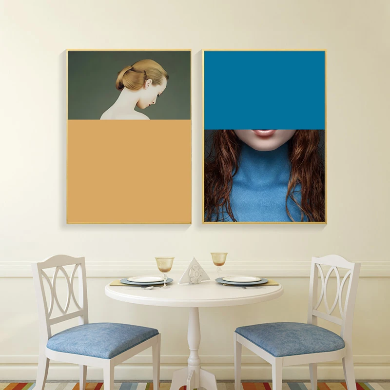 Color Masked Gentle Woman Blue Yellow Red Modern Figure Poster Wall Art Canvas Decorative Painting Home Decoration Living room