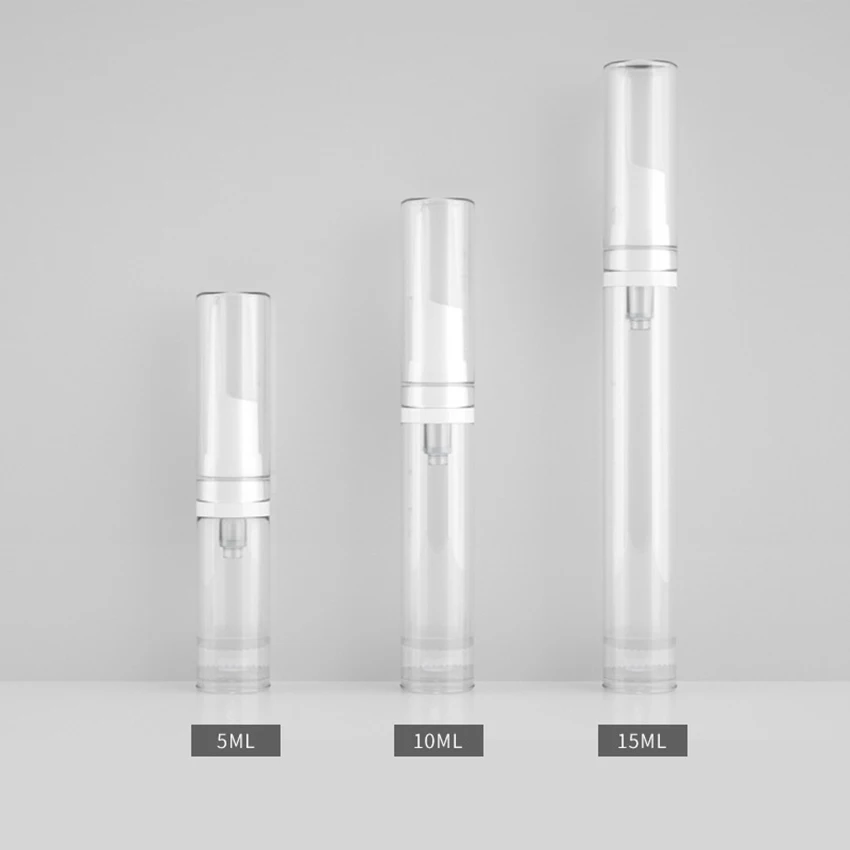 Botella transparente con bomba de crema cosmética sin aire, 5/10/15ml, contenedores rellenables con dispensador de tamaño de viaje/botella de viaje con bomba de base