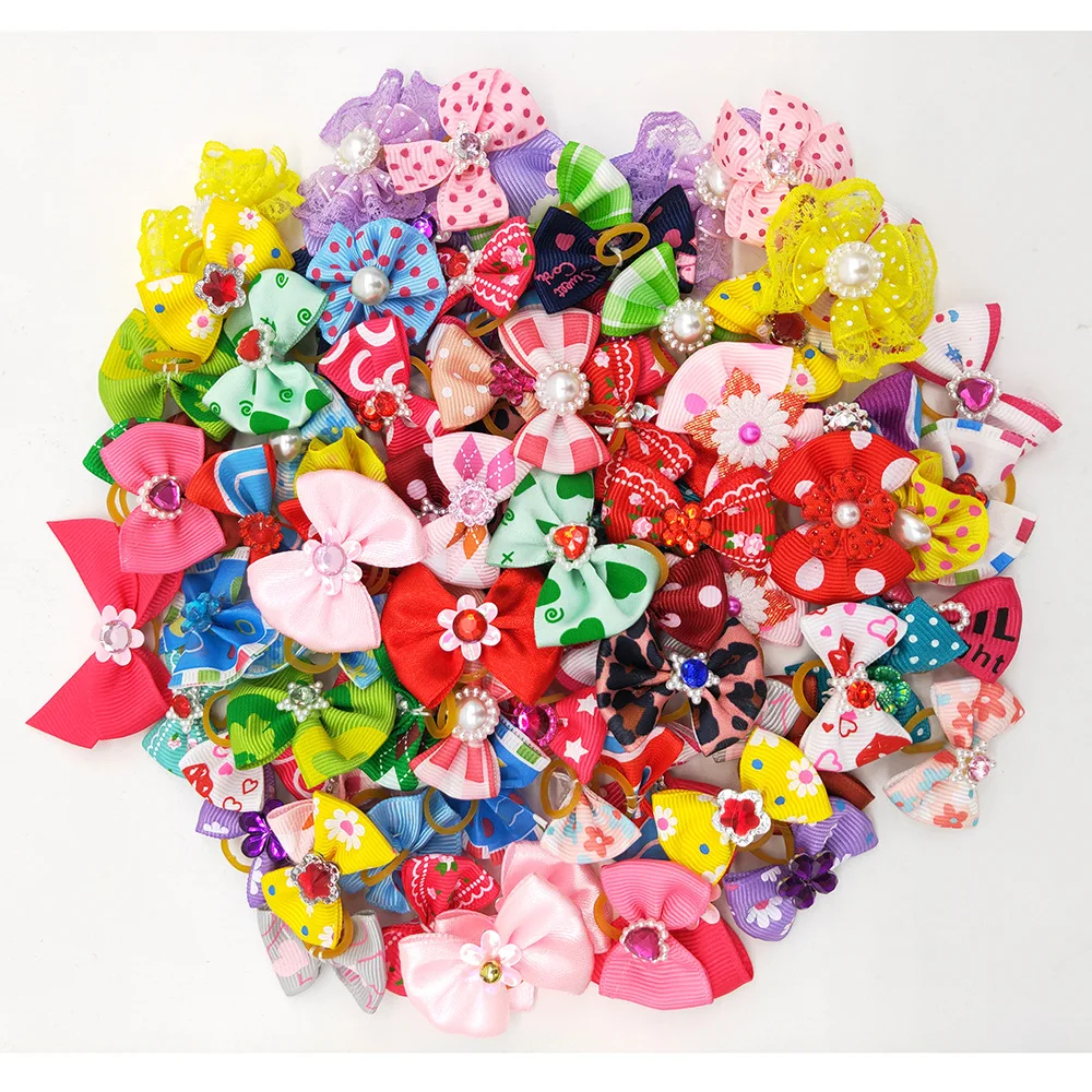 20 pieces/lot Cute Pet Dog Bows Ball Hair Accessories Grooming Puppy Hair Accessories With Rubber Bands Pet Headwear