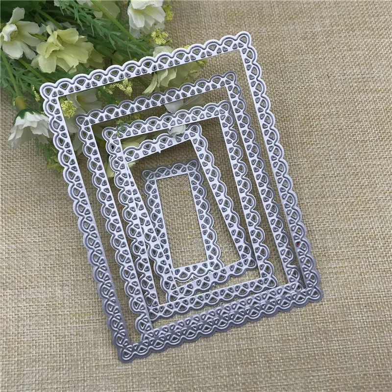 5pcs Laced Rectangle Frame Set metal die decoration for scrapbook punching card cutting DIY process edge cutting