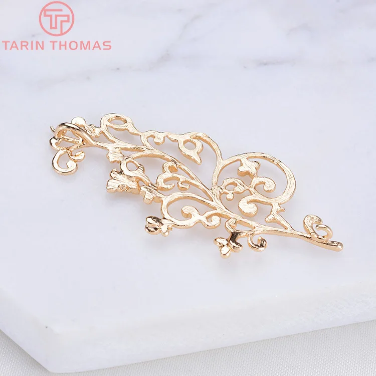 (1876)4PCS 21x45MM 24K Champagne Gold Color Brass Butterfly with Leaf Leaves Charm Pendants for DIY Jewelry Making Findings