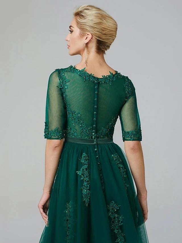 Robe De soirée Vintage verte/bordeaux, Illusion De cou, paillettes appliquées thé, longueur Tuell, Robe De bal