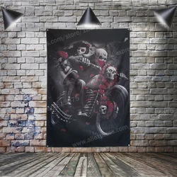 Skull Tattoo Motorcycle Biker Roses Flag Banner Sexy lady Beauty Art Home Decoration Hanging 4 Gromments in Corners 3*5FT