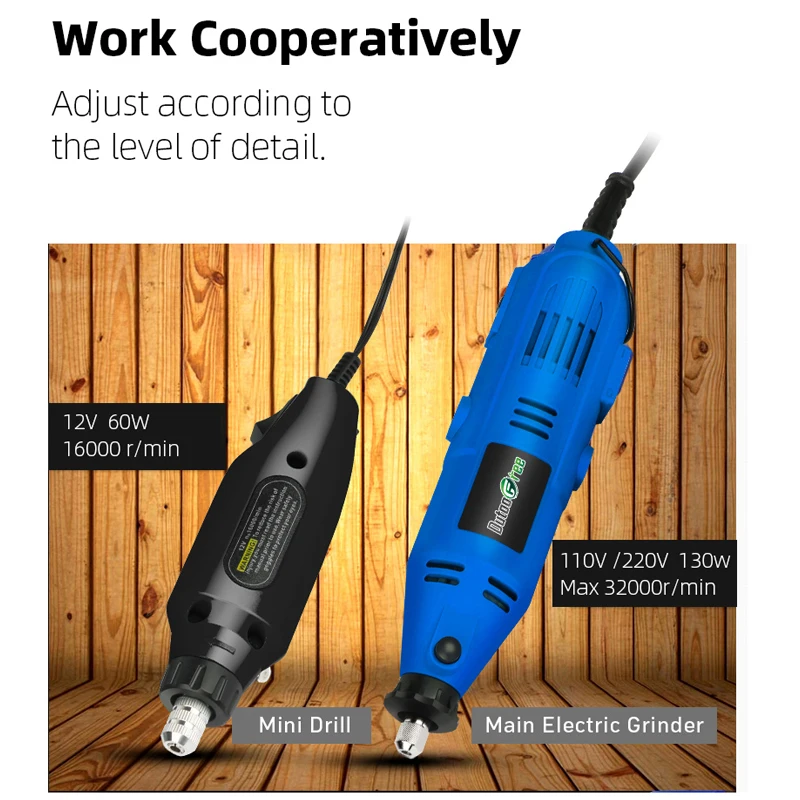 110V/220V Double Mini Drill Rotary Tool Set 0.3-3.2mm Universal Chuck With Dremel Accessorie Power Tools Mini Drill 130W