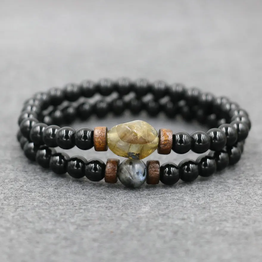 Trend Men\'s Bracelet Lava Stone Labradorite Moonstone Beads Bracelet Chakra Yoga Wood Bead Bracelet For Men Jewelry Bileklik