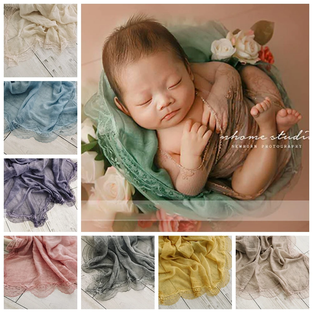 Cotton Wavy Lace Edge Wrap For Newborn Photography Props Baby Photo Shoot Accessories Bebe New Born Boy Girl Shooting Accessory