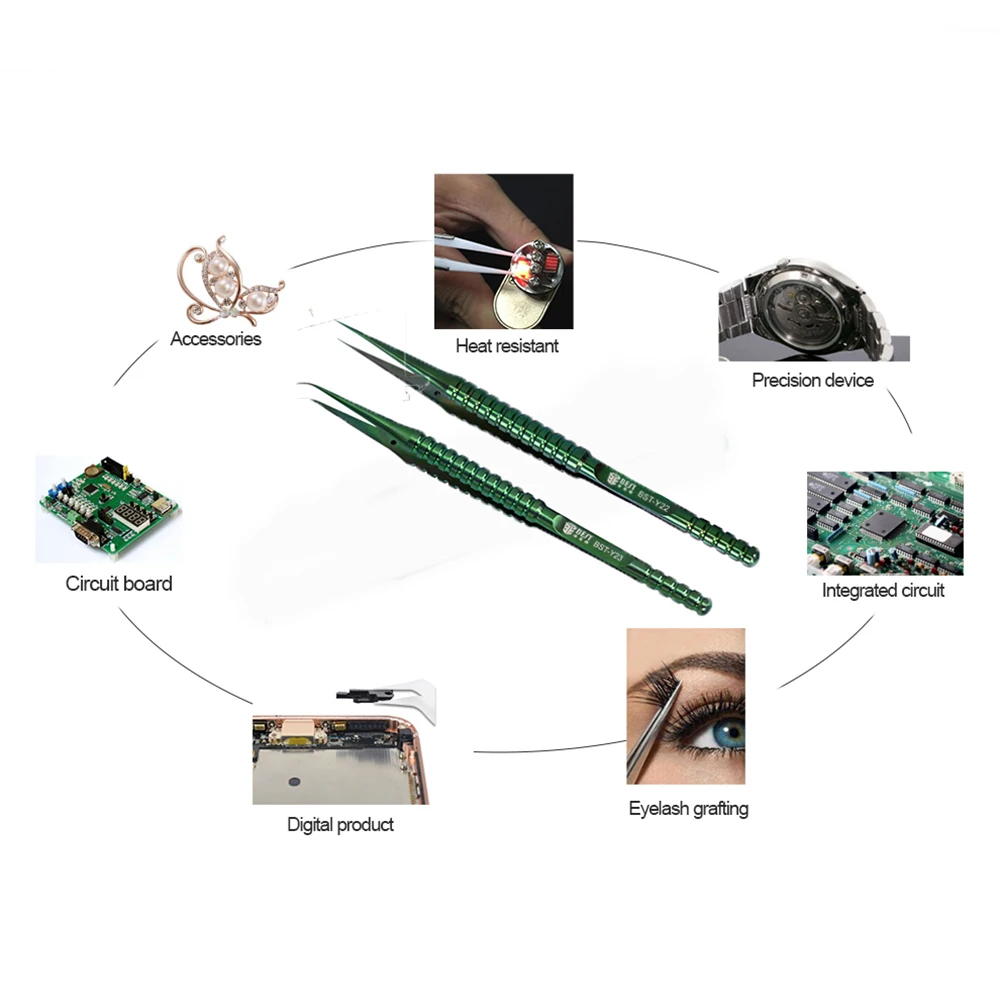 Pinzas de precisión ultrafinas de aleación de titanio, pinzas de huellas dactilares, Material ligero para BGA IC Chip, juego de herramientas manuales de reparación de teléfonos, 1 ud.